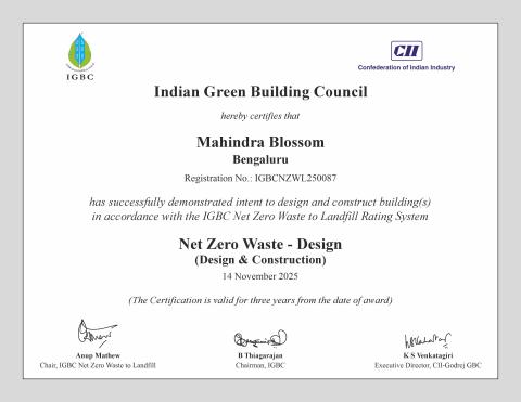 CII (IGBC) Net Zero Waste to Landfill C Mahindra Blossom