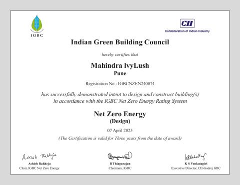 CII (IGBC) Net Zero Energy (NZE) C Mahindra lvyLush