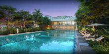 Half Olympic-size swimming pool.
