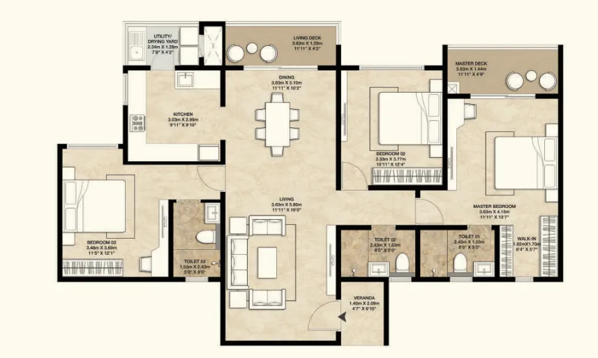 3bhk unit plan
