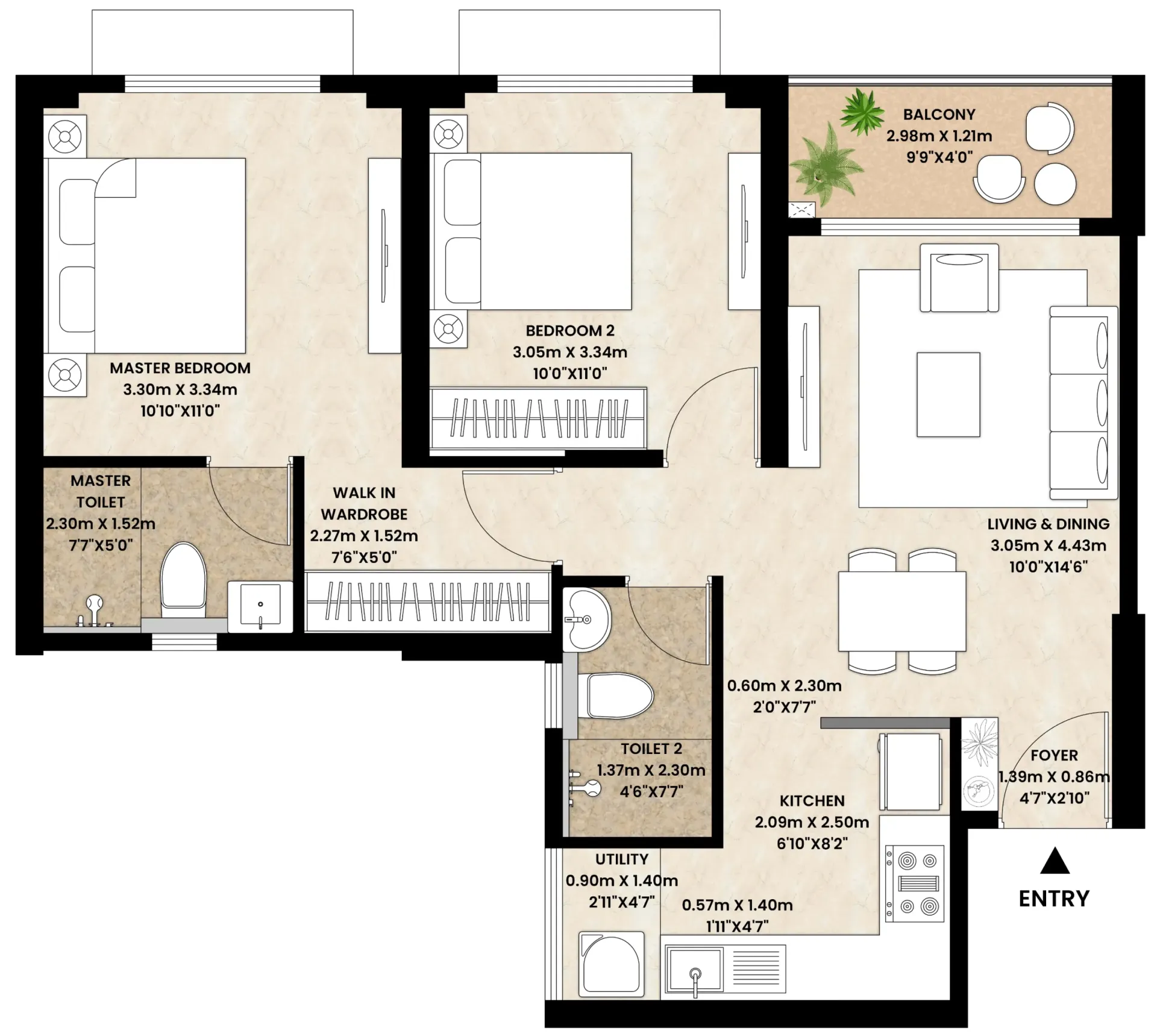 2 BHK premium (687 sqft)_Rivenza